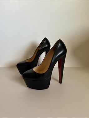 Christian Louboutin Black Leather Platform Stilettos with Red Soles